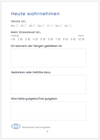 Übungsseite aus dem Workbook „Bewusst reagieren“ zur persönlichen Stressreflexion